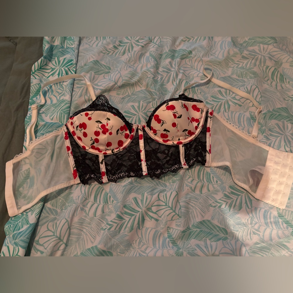 Adore Me Cherry Lace Bra - Black and Red